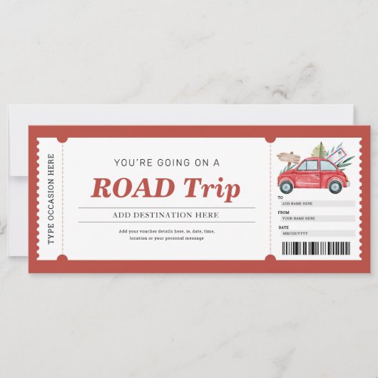 Road Trip Rood Cadeaubon Reis Reisvoucher Kaart (Voorkant)