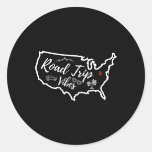 Road Trip Vibes Kaart Verenigde Staten Familie Vri Ronde Sticker
