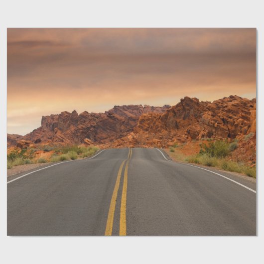 Road trip zonsondergang cadeaupapier (Vlak)