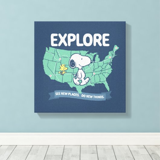 road trippin | Peanuts Explore Canvas Afdruk (Insitu (Houten vloer))