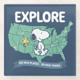 road trippin Peanuts Explore Glazen Onderzetter
