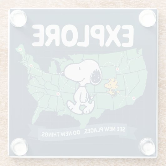 road trippin | Peanuts Explore Glazen Onderzetter (Achterkant)