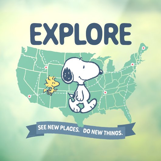 road trippin | Peanuts Explore Raamsticker (Vel 3)
