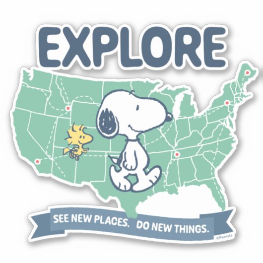 road trippin | Peanuts Explore Sticker (Voorkant)