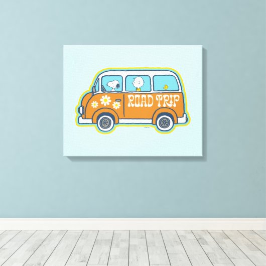 road trippin | Peanuts Road Trip Van Canvas Afdruk (Insitu (Houten vloer))