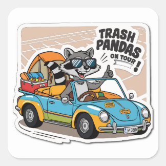 Road Tripping Raccoon - Camping Adventure Pun Meme Vierkante Sticker