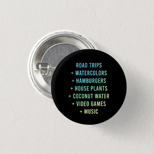 "Road Trips + Waterverf + Hamburgers" Button (Voorkant /achterkant)