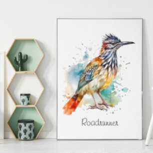 Roadrunner in levendige waterverf aanpasbaar poster