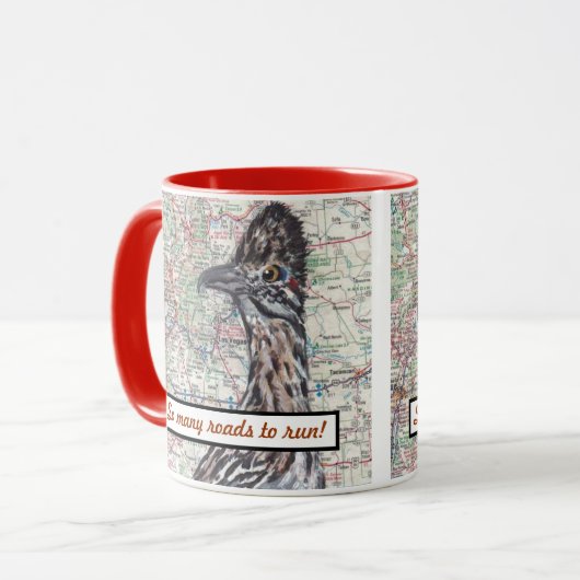 Roadrunner New Mexico Map Santa Fe Humor Highways Mok (Voorkant links)