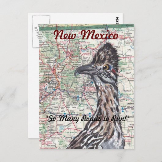 Roadrunner op Map New Mexico Briefkaart - Fun! (Voorkant / Achterkant)