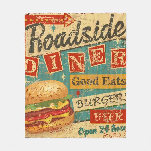  Roadside Diner metal-bord, diner, retro, v Fleece Deken (Voorkant)