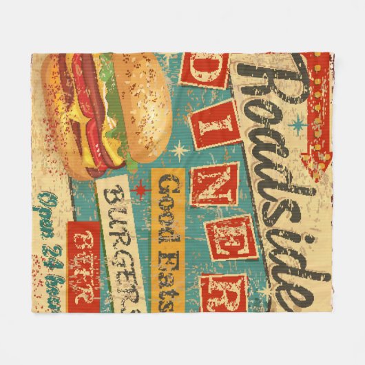  Roadside Diner metal-bord, diner, retro, v Fleece Deken (Voorkant (Horizontaal))