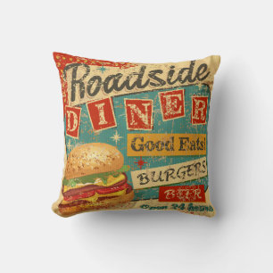  Roadside Diner metal-bord, diner, retro, v Kussen