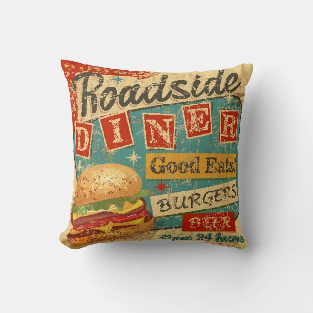 Roadside Diner metal-bord, diner, retro, v Kussen (Voorkant)