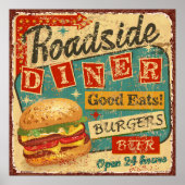  Roadside Diner metal-bord, diner, retro, v Poster (Voorkant)