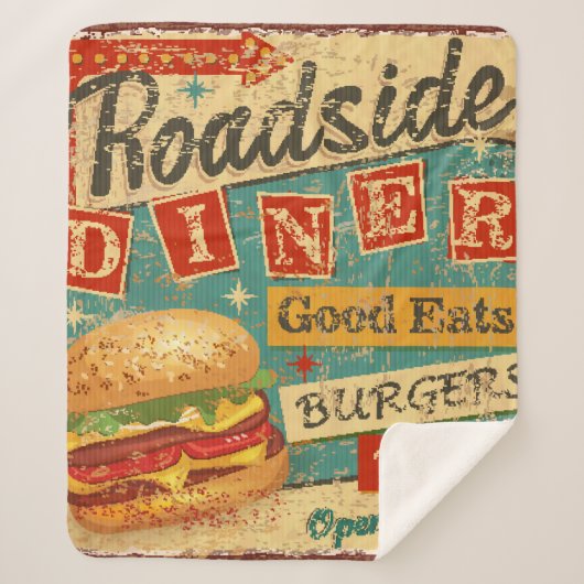  Roadside Diner metal-bord, diner, retro, v Sherpa Deken (Voorkant)