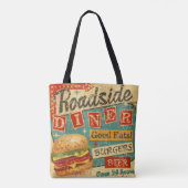  Roadside Diner metal-bord, diner, retro, v Tote Bag (Achterkant)