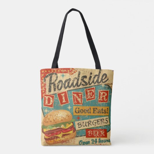  Roadside Diner metal-bord, diner, retro, v Tote Bag (Achterkant)