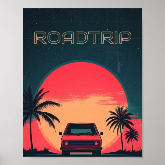 Roadtrip Retro Neon Reizen Poster (Voorkant)