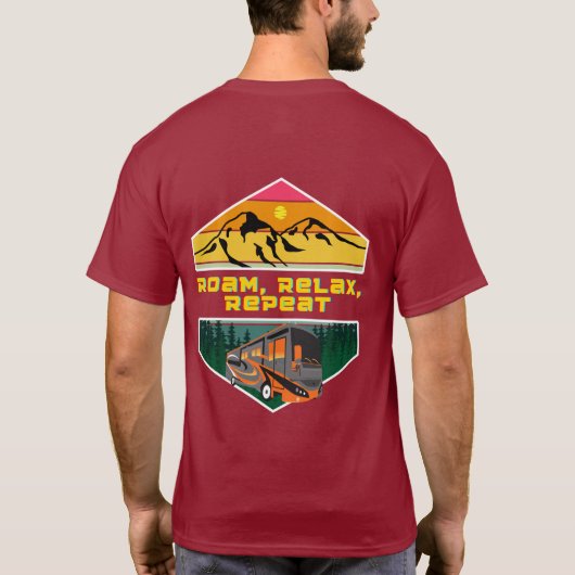Roam, Relax, Herhaal RV Camping Lifestyle T-shirt (Achterkant)