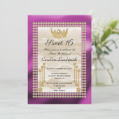 Roam Silk Sweet 16 Pearl Crown Fuchsia Metallic Kaart (Staand voorkant)