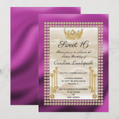 Roam Silk Sweet 16 Pearl Crown Fuchsia Metallic Kaart (Voorkant / Achterkant)