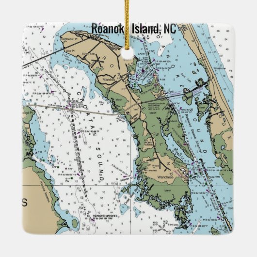 Roanoke Island NC Kaart Keramisch Ornament (Achterkant)
