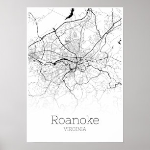 Roanoke Map - Virginia - City Map Poster