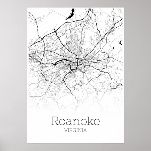 Roanoke Map - Virginia - City Map Poster (Voorkant)