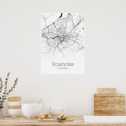 Roanoke Map - Virginia - City Map Poster (Keuken)