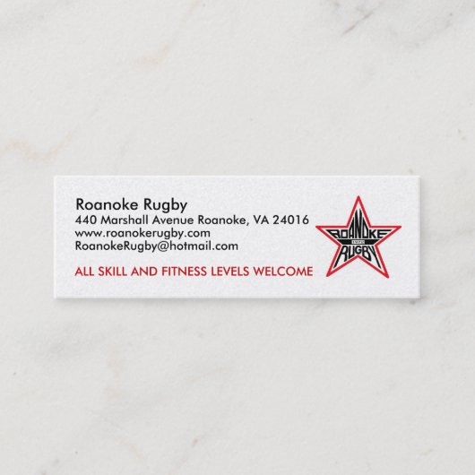ROANOKE RUGBY BUSNESS CARD MINI VISITEKAARTJE (Voorkant)