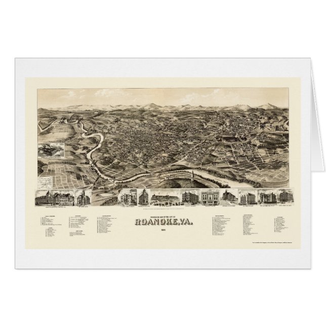 Roanoke, VA Panorama Kaart - 1891 (Voorkant Horizontaal)