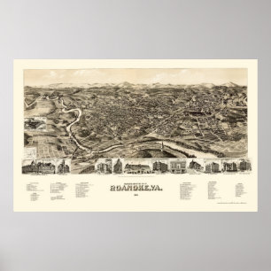 Roanoke, VA Panorama Kaart - 1891 Poster