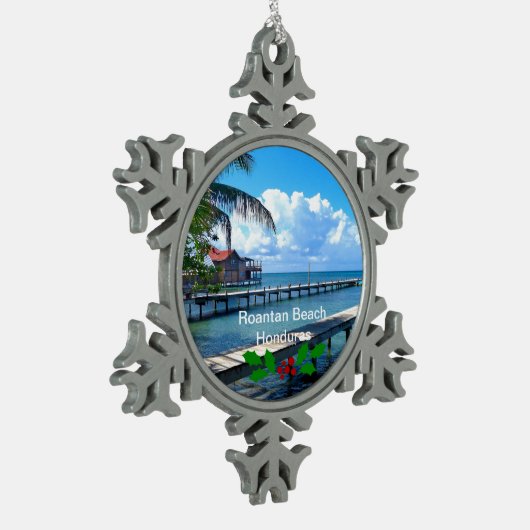 Roantan-strand, Honduras Tin Sneeuwvlok Ornament (Links)