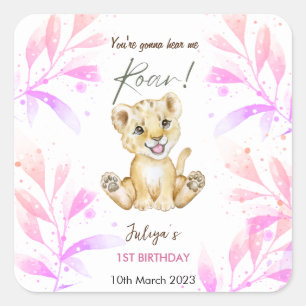 Roar 1e verjaardag roze vierkante sticker