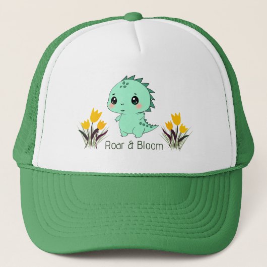 Roar & Bloom Mooie Groene Dinosaur Trucker Pet (Voorkant)