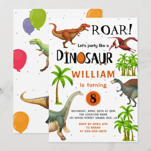 Roar Boys Dinosaur Birthday Oerwoud Party Kaart (Voorkant / Achterkant)