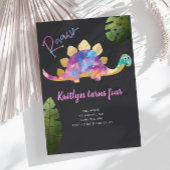 Roar Cute Abstract Pink Dinosaur Invitation Kaart