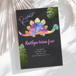Roar Cute Abstract Pink Dinosaur Invitation Kaart