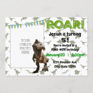 ROAR Dino-Mite Dinosaur Birthday Party Invitation Kaart
