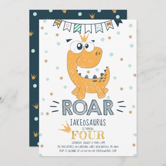 ROAR Dinosaur Birthday Kaart (Voorkant / Achterkant)