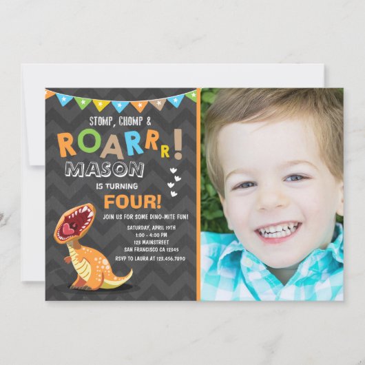 ROAR Dinosaur Dino Birthday Party Invitation Kaart (Voorkant)
