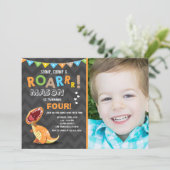 ROAR Dinosaur Dino Birthday Party Invitation Kaart (Staand voorkant)