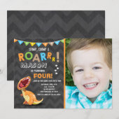 ROAR Dinosaur Dino Birthday Party Invitation Kaart (Voorkant / Achterkant)