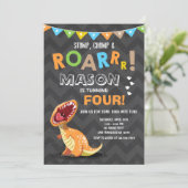 ROAR Dinosaur Dino verjaardagsfeestje uitnodiging (Staand voorkant)