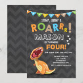 ROAR Dinosaur Dino verjaardagsfeestje uitnodiging (Voorkant / Achterkant)