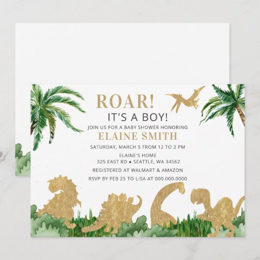 Roar Dinosaur Gender Neutral Baby shower Kaart (Voorkant / Achterkant)