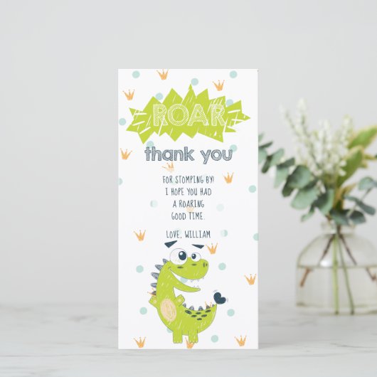 Roar Dinosaur Groene Verjaardag Dank u Kaart (Staand voorkant)