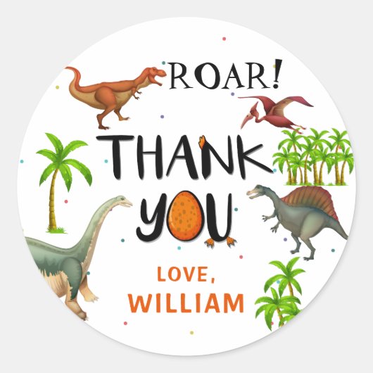 Roar Dinosaur Oerwoud Birthday Hartelijk dank Ronde Sticker (Voorkant)