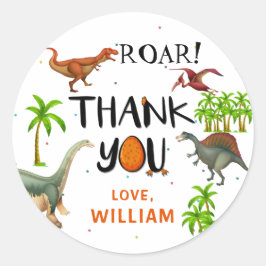 Roar Dinosaur Oerwoud Birthday Hartelijk dank Ronde Sticker